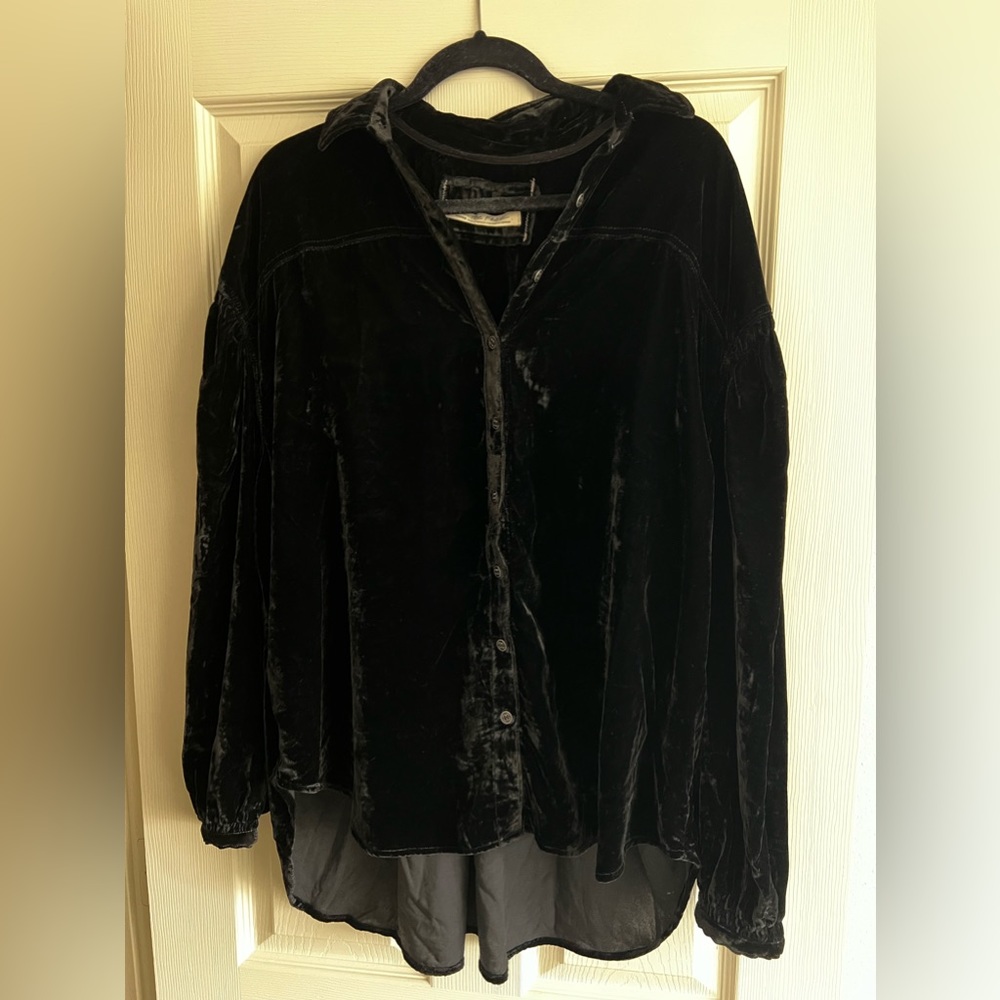 Free People La Luna Crushed Velvet Blouse Size M